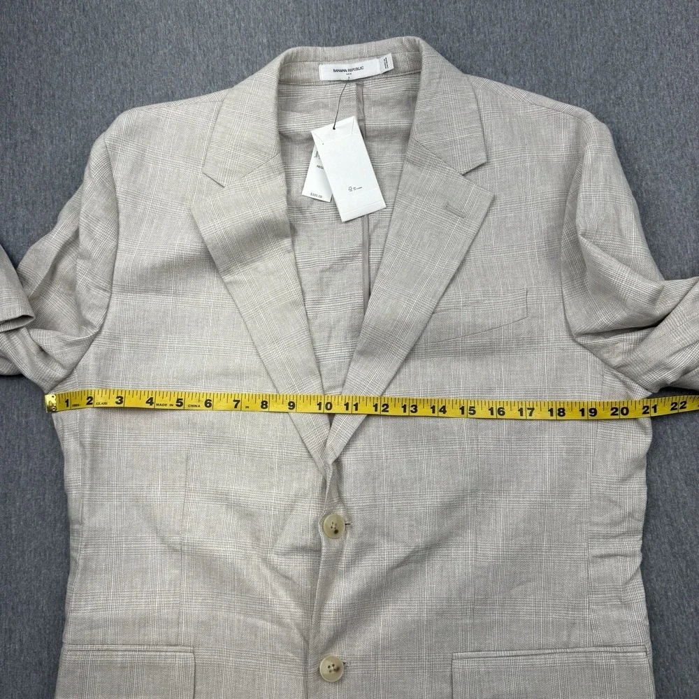 Banana Republic Tailored Fit Sport Coat Blazer Sz 42R Linen Beige Glen Check New